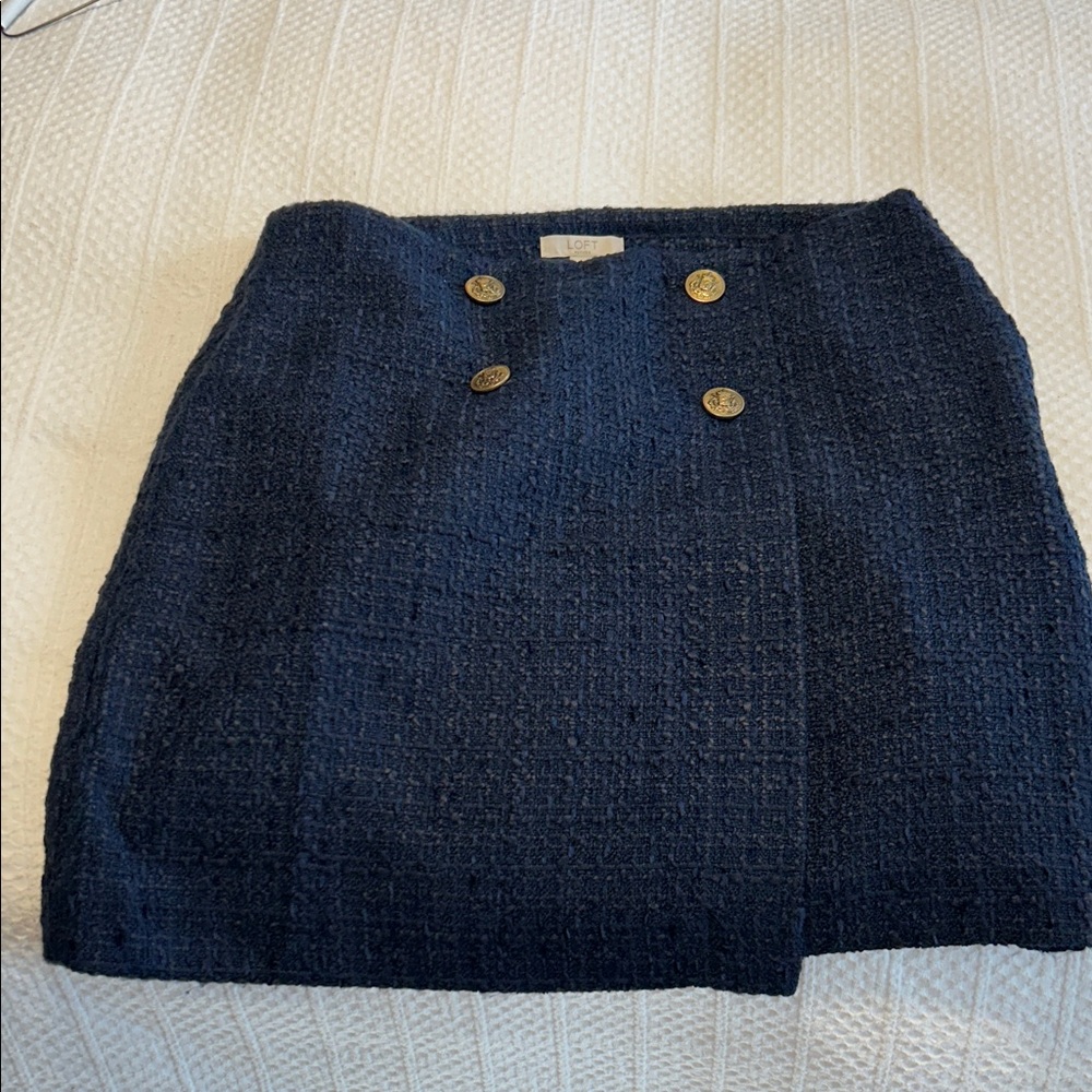 LOFT Navy Mini Skirt with Gold Accents